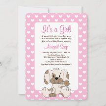 Cute Puppy Dog and Hearts Pink Baby Shower