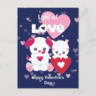 Cute Puppy Dog and Kitty Cat Valentine Postcard