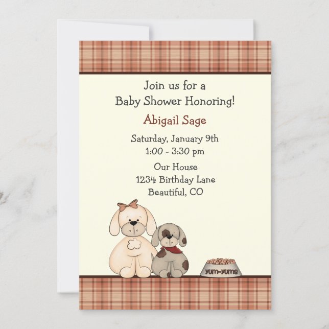 Cute Puppy Dog and Mom Boy's Baby Shower Invitation (Front)
