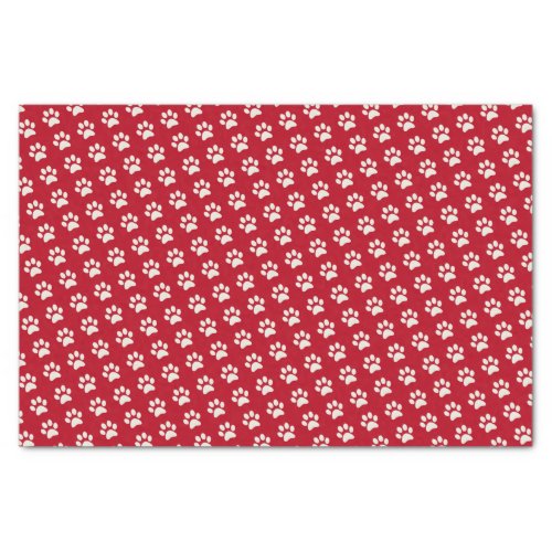 Cute Puppy Dog Animal Red White Paw Print Pattern Tissue Paper