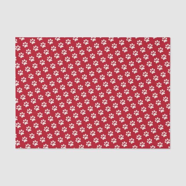 Cute Puppy Dog Animal Red White Paw Print Pattern Tissue Paper (Front)