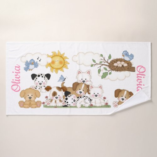 Cute Puppy Dog Animals Baby Girl Boy Nursery Kids Bath Towel
