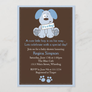 Cute Puppy Dog Baby Shower Invitation Blue
