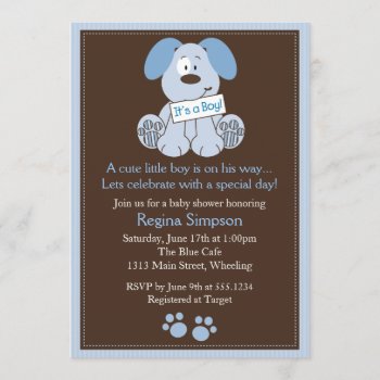 Cute Puppy Dog Baby Shower Invitation Blue by LittleBeesGraphics at Zazzle