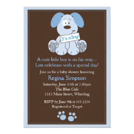 Cute Puppy Dog Baby Shower Invitation Blue
