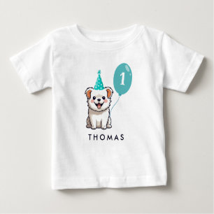 Cute Puppy Dog Birthday Boy Blue Balloon Baby T-Shirt