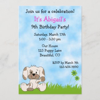Cute Puppy Dog Birthday Invitation For Girls by TheCutieCollection at Zazzle
