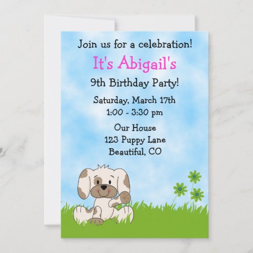 Cute Puppy Dog Birthday Invitation for Girls