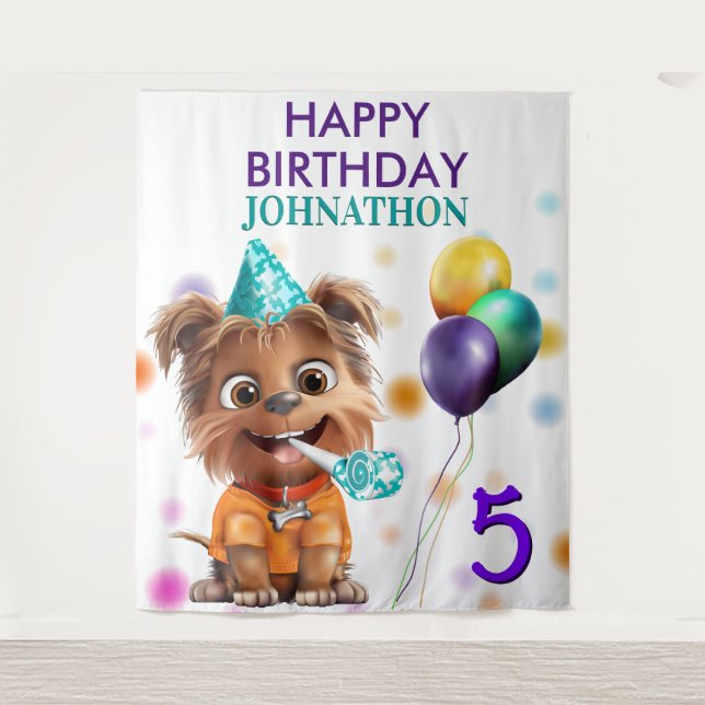 Cute Puppy Dog Birthday Party Backdrop (Front)