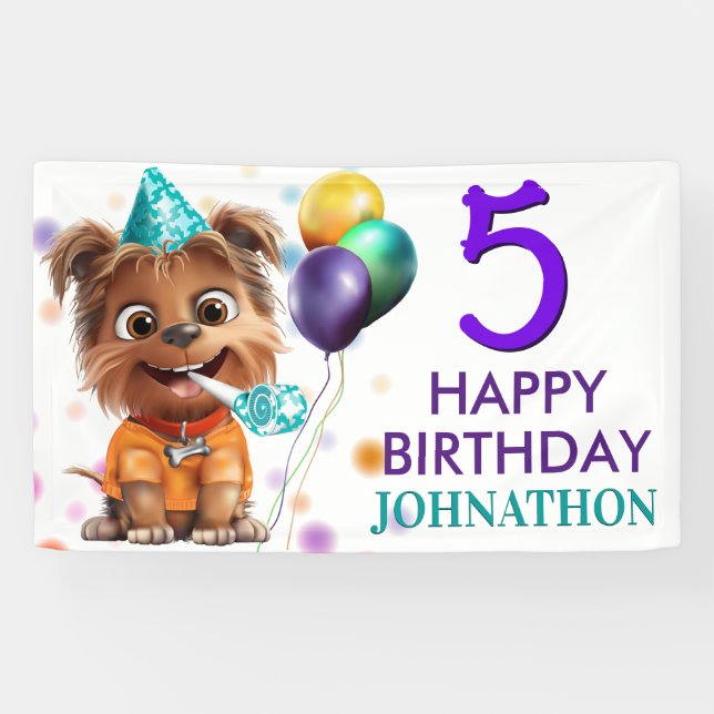 Cute Puppy Dog Birthday Party Banner (Horizontal)