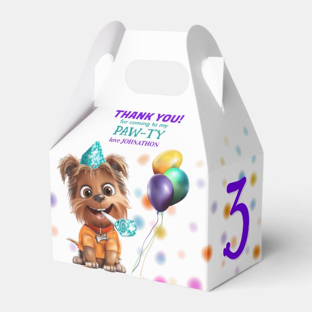 Cute Puppy Dog Birthday Party Favor Boxes (Front Side)