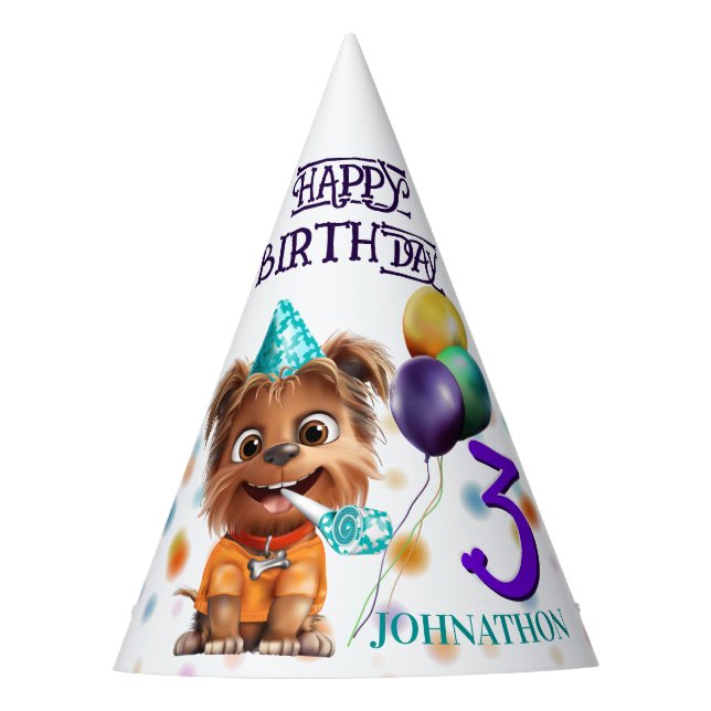 Cute Puppy Dog Birthday Party Hat (Front)