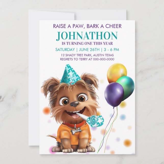 Cute Puppy Dog Birthday Party Invitation (Front)