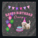 Cute Puppy Dog Birthday Pet Party Celebration Bandana<br><div class="desc">Celebrate a special milestone with this adorable puppy-themed birthday creation featuring vibrant balloons, a playful party hat, a cute birthday cake, and festive pink polka dots. This cheerful layout brings together colorful party elements, a sweet fluffy puppy, and soft pastel accents to create a joyful and heartwarming scene perfect for...</div>