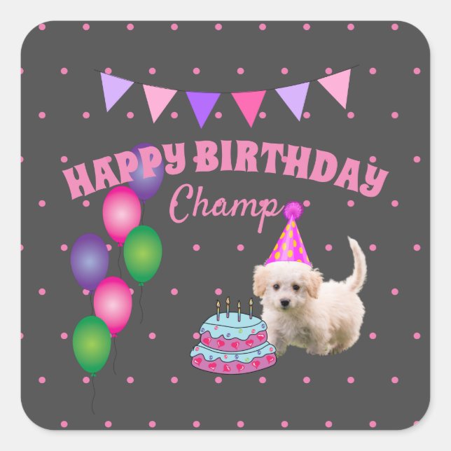 Cute Puppy Dog Birthday Pet Party Celebration  Square Sticker (Front)