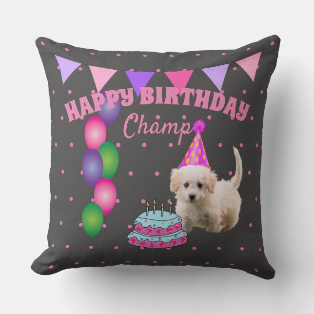 Cute Puppy Dog Birthday Pet Party Celebration  Throw Pillow (Front)