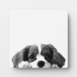 Cute Puppy Dog Black and White Minimalist Photo Plaque