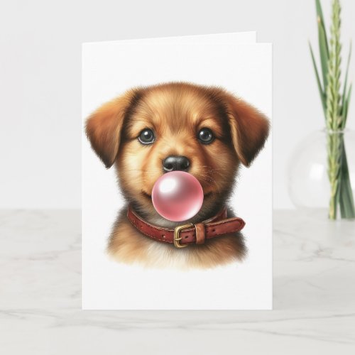 Cute Puppy Dog Blowing Bubble Gum Blank  Card