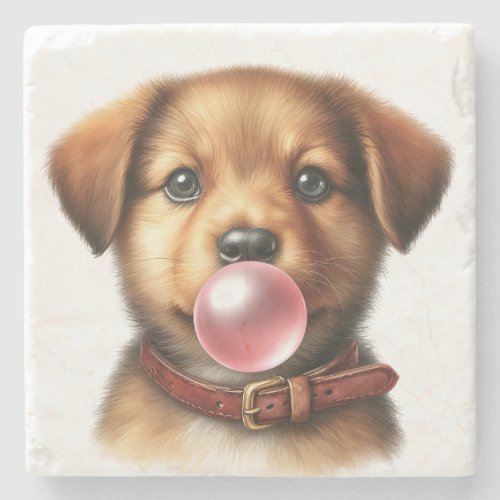 Cute Puppy Dog Blowing Bubble Gum Funny Stone Coaster