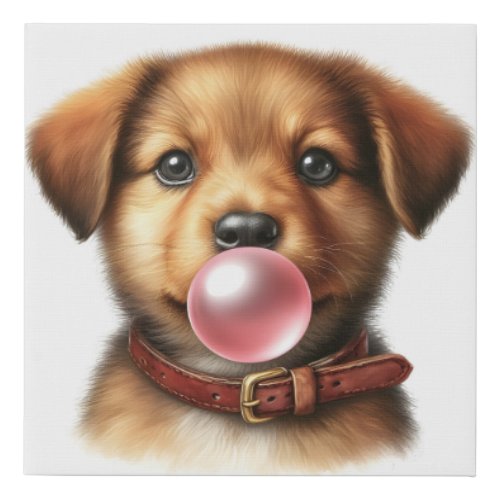 Cute Puppy Dog Blowing Bubble Gum Nursery Faux Canvas Print