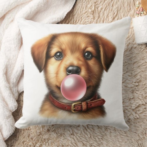 Cute Puppy Dog Blowing Bubble Gum Nursery Throw Pillow