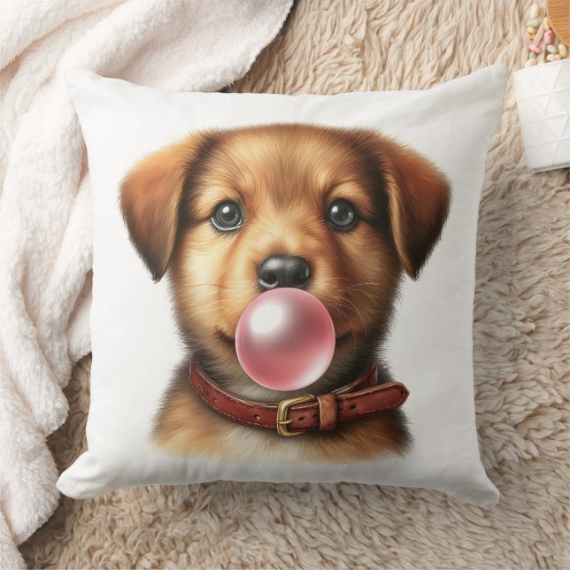 Cute Puppy Dog Blowing Bubble Gum Nursery Throw Pillow (Blanket)