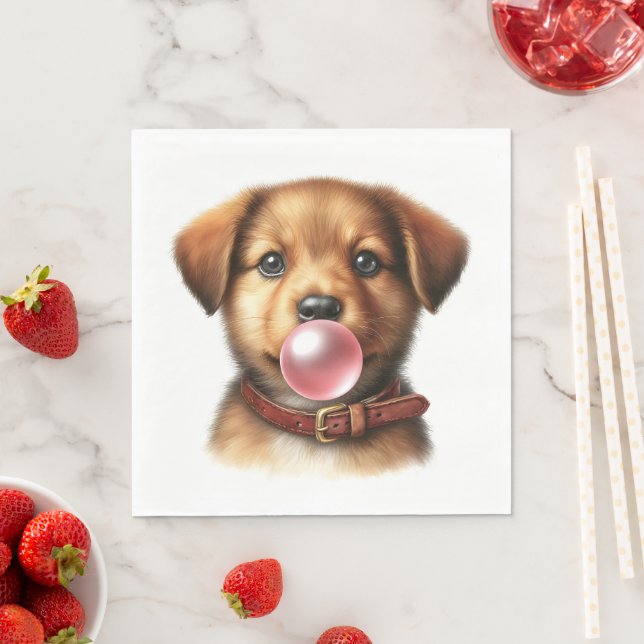 Cute Puppy Dog Blowing Bubble Gum Party Napkins (Insitu)