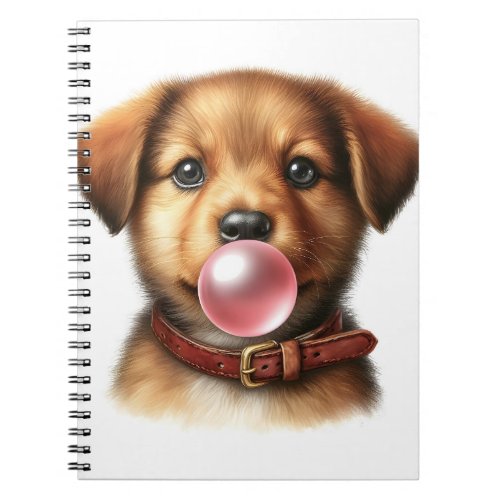 Cute Puppy Dog Blowing Bubble Gum Spiral Notebook