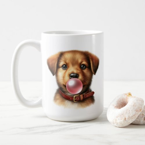Cute Puppy Dog Blowing Bubble Gum White Coffee Mug