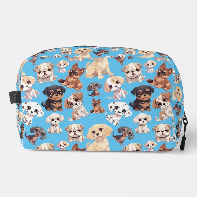 Cute Puppy Dog Blue  Dopp Kit (Front)