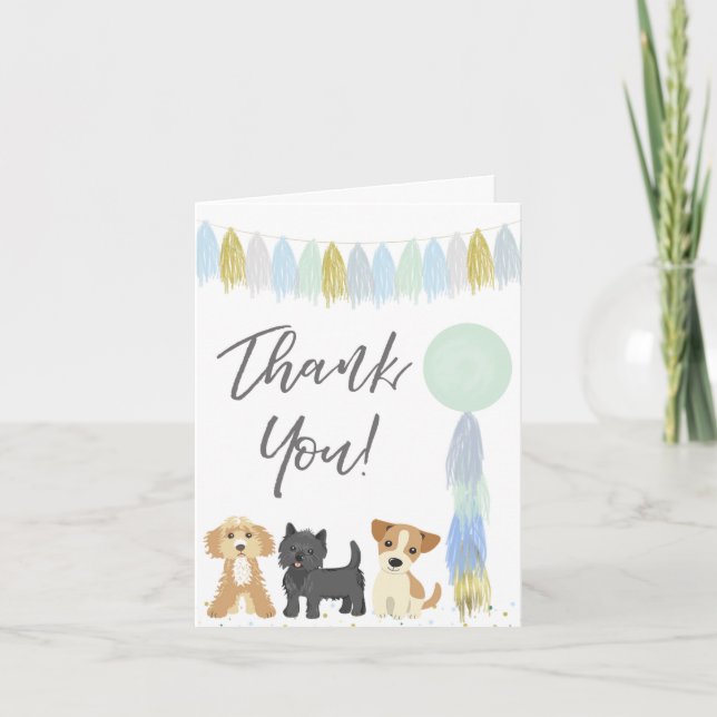 Cute puppy dog blue green boy birthday  thank you card (Front)