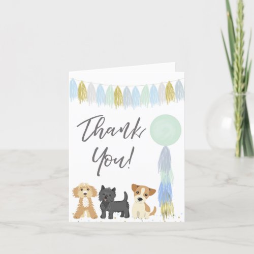 Cute puppy dog blue green boy birthday  thank you card