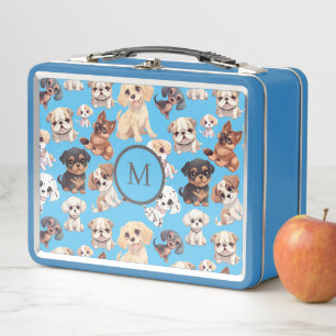 Cute Puppy Dog Blue Metal Lunch Box