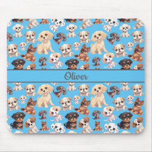 Cute Puppy Dog Blue Mouse Pad