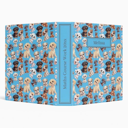 Cute Puppy Dog Blue Pattern  3 Ring Binder