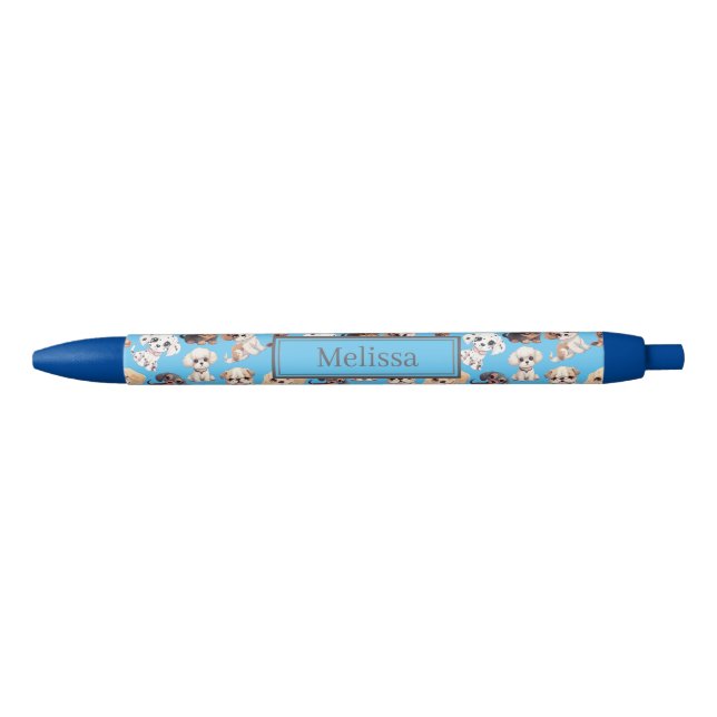 Cute Puppy Dog Blue Pattern Pen (Front)