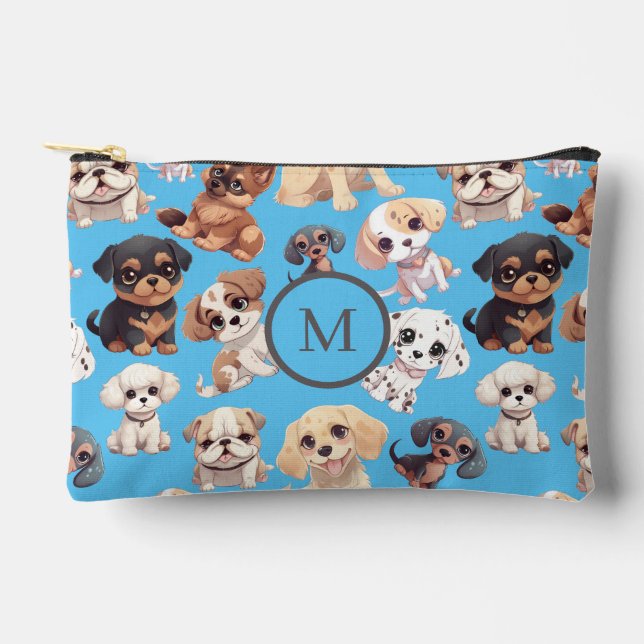 Cute Puppy Dog Blue Printed Accessory Pouch (Front)