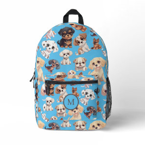 Cute Puppy Dog Blue Printed Backpack