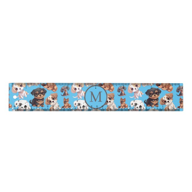 Cute Puppy Dog Blue Ruler (Front)