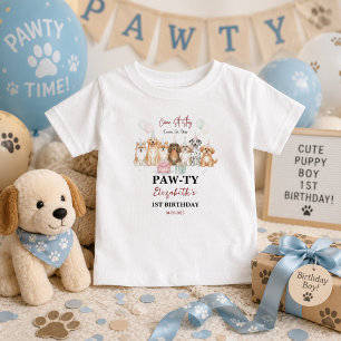 Cute Puppy Dog Boy 1st Birthday Pawty Time First Baby T-Shirt