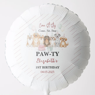 Cute Puppy Dog Boy 1st Birthday | Pawty Time First Balloon
