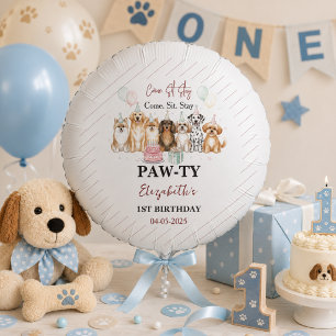 Cute Puppy Dog Boy 1st Birthday Pawty Time First Balloon