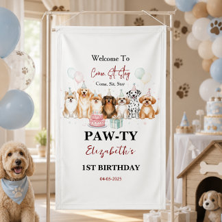 Cute Puppy Dog Boy 1st Birthday | Pawty Time First Banner