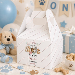 Cute Puppy Dog Boy 1st Birthday Pawty Time First Favor Boxes