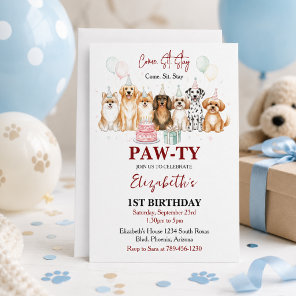Cute Puppy Dog Boy 1st Birthday | Pawty Time First Invitation