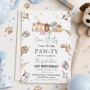 Cute Puppy Dog Boy 1st Birthday | Pawty Time First Invitation