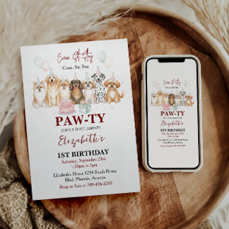 Cute Puppy Dog Boy 1st Birthday | Pawty Time First Invitation