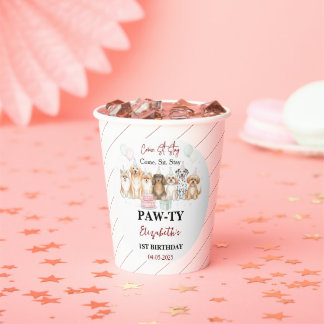 Cute Puppy Dog Boy 1st Birthday | Pawty Time First Paper Cups