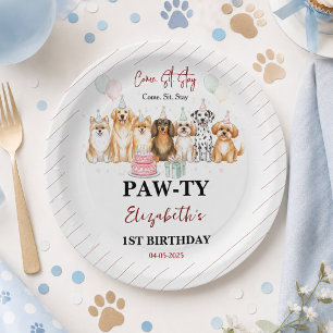 Cute Puppy Dog Boy 1st Birthday   Pawty Time First Paper Plates