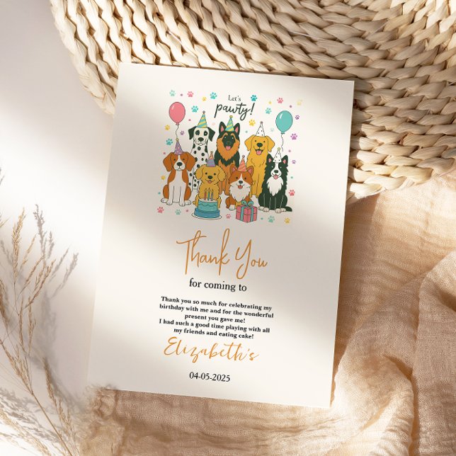 Cute Puppy Dog Boy 5th Birthday | Pawty Time First Thank You Card (Cute Puppy Dog Boy 5th Birthday | Pawty Time First Thank You Card
)